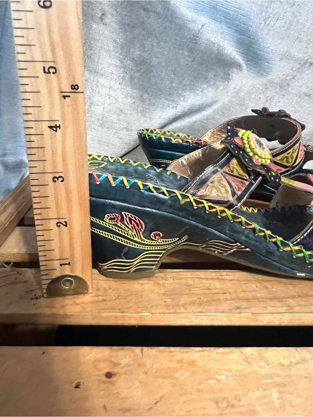 Corkys Women s Teal Floral Slide Heeled Leather Sandals. Size 11 - Picture 5 of 9